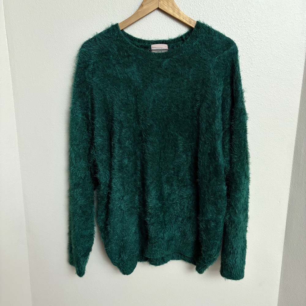 Show Me Your Mumu Feel Good Sweater Medium Emerald‎ Green Fuzzy Eyelash Knit